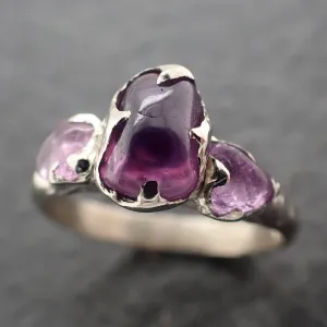 purple Sapphire tumbled White 14k gold multi stone gemstone ring 3090