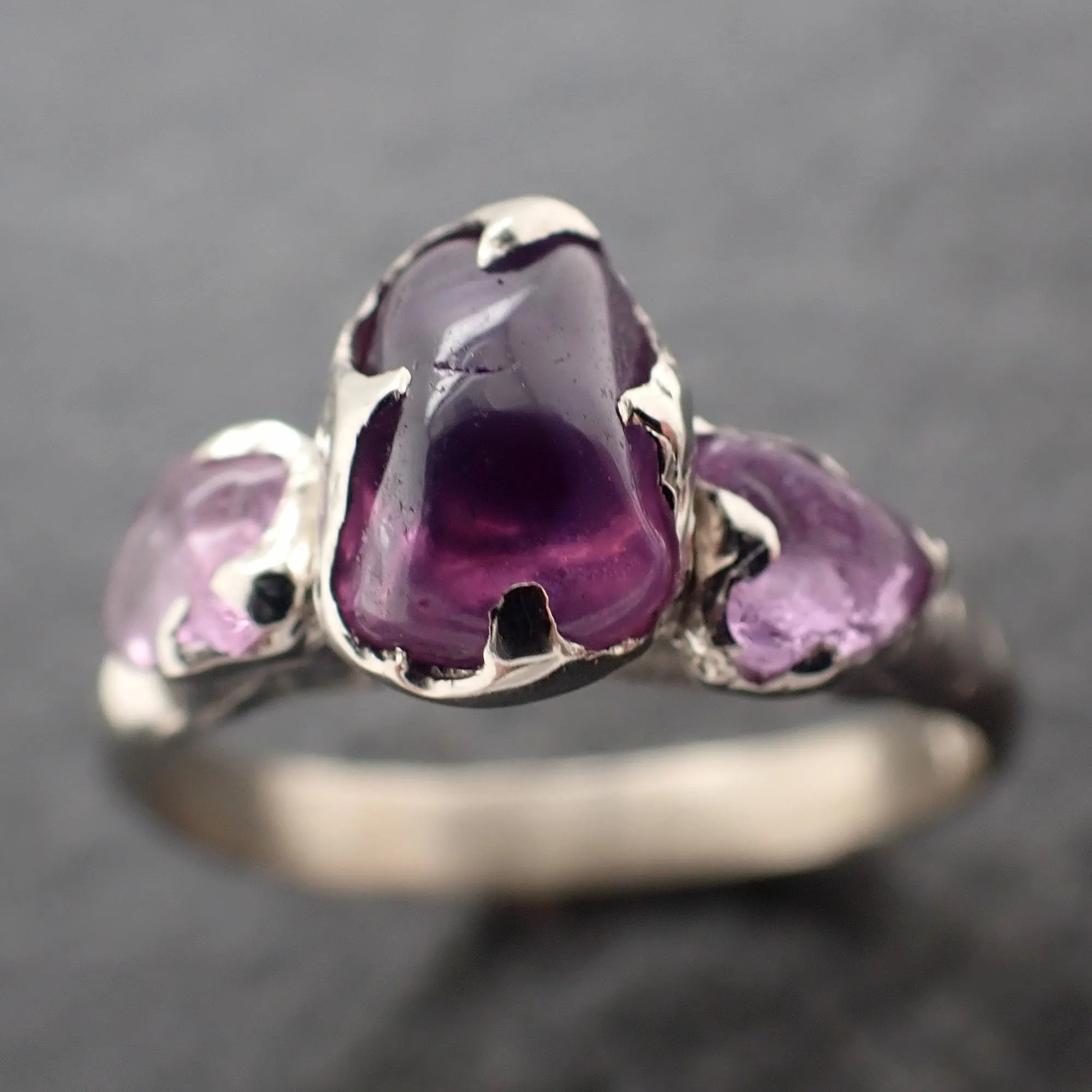 purple Sapphire tumbled White 14k gold multi stone gemstone ring 3090