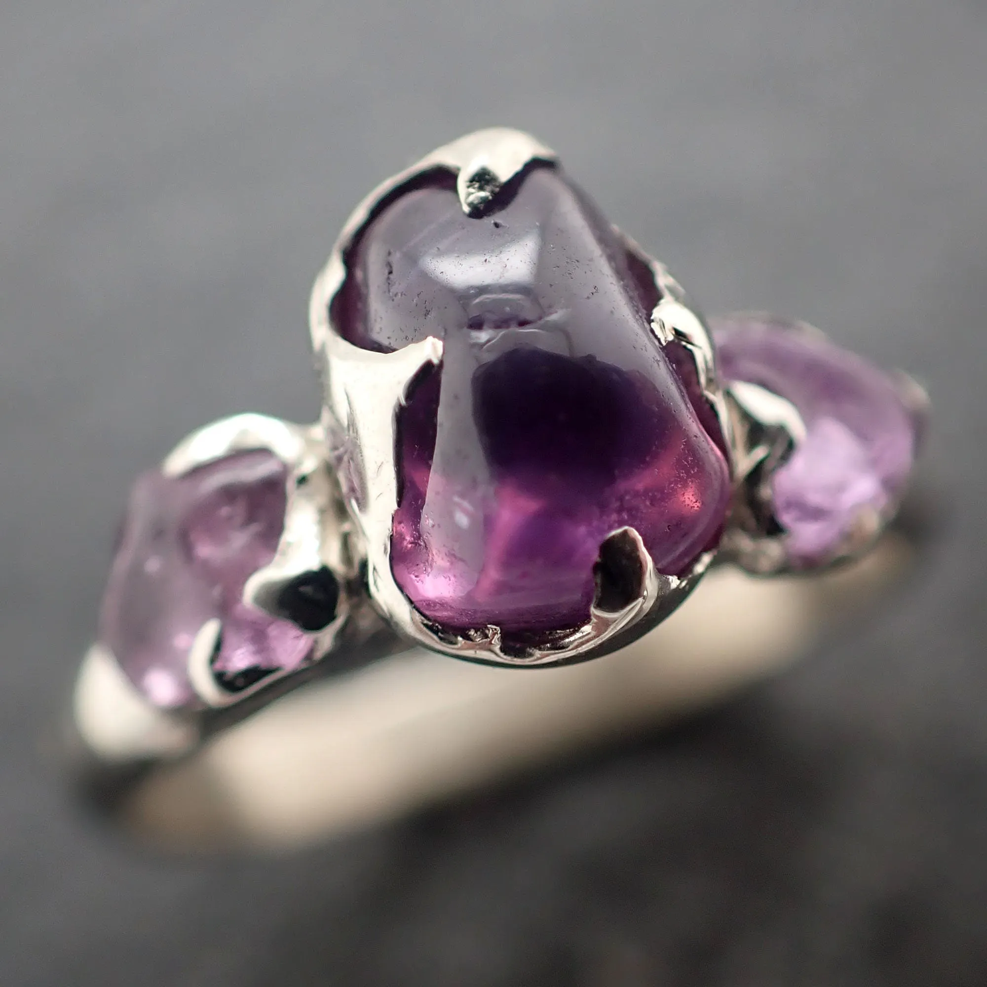 purple Sapphire tumbled White 14k gold multi stone gemstone ring 3090