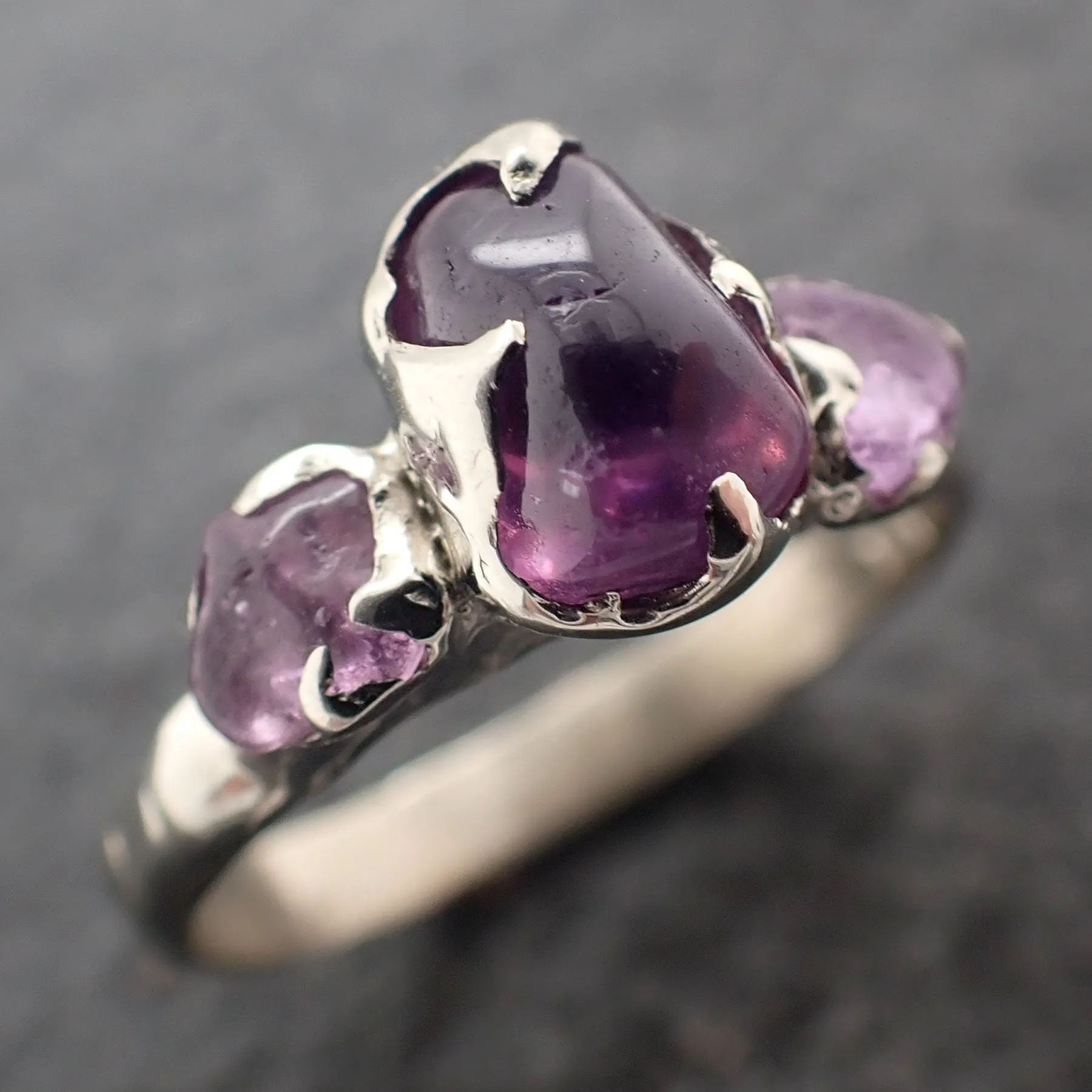 purple Sapphire tumbled White 14k gold multi stone gemstone ring 3090