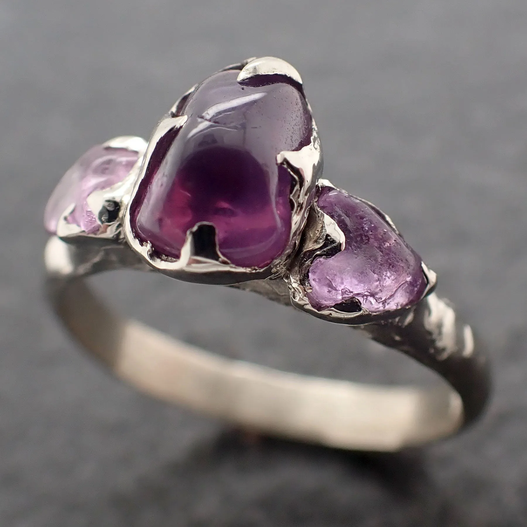 purple Sapphire tumbled White 14k gold multi stone gemstone ring 3090