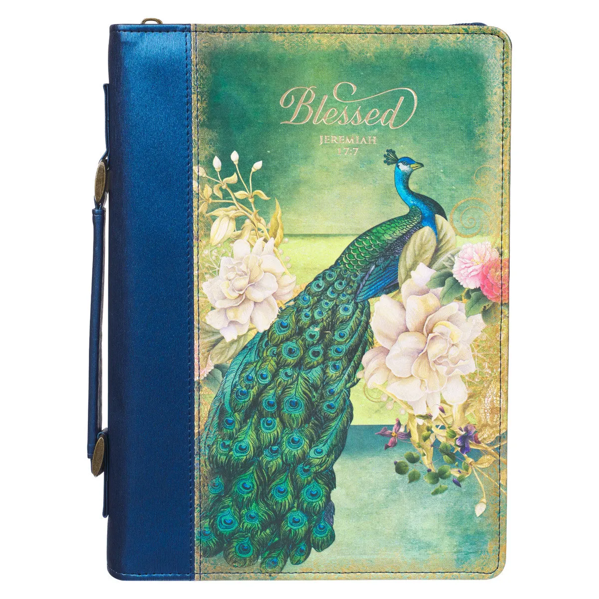 "Blessed" Peacock Bible Cover - Jeremiah 17:7 Medium