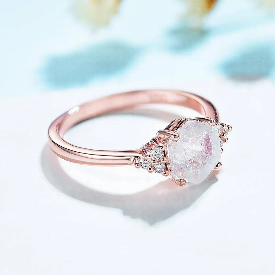 Rainbow Hexagon Moonstone Gemstone Ring
