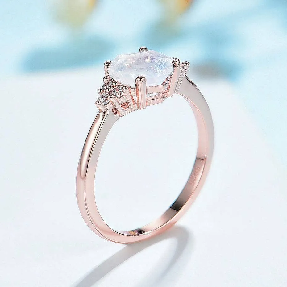 Rainbow Hexagon Moonstone Gemstone Ring