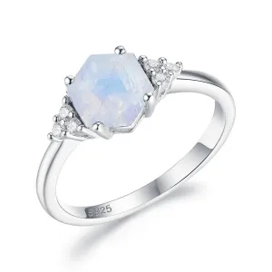 Rainbow Hexagon Moonstone Gemstone Ring