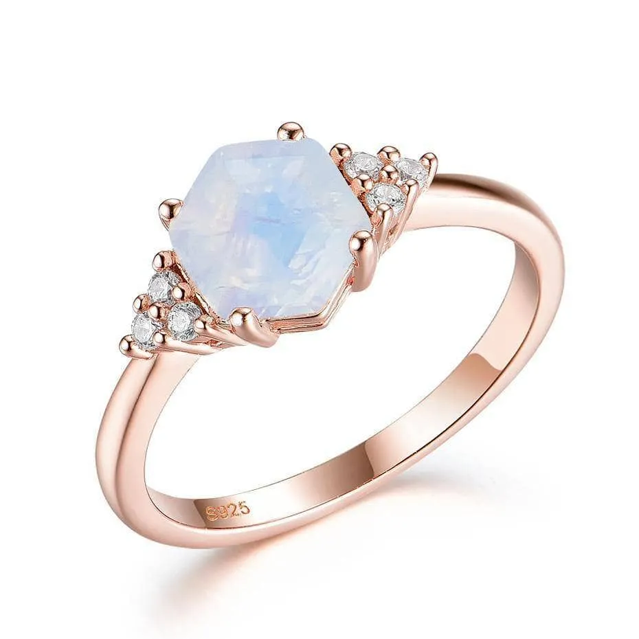 Rainbow Hexagon Moonstone Gemstone Ring