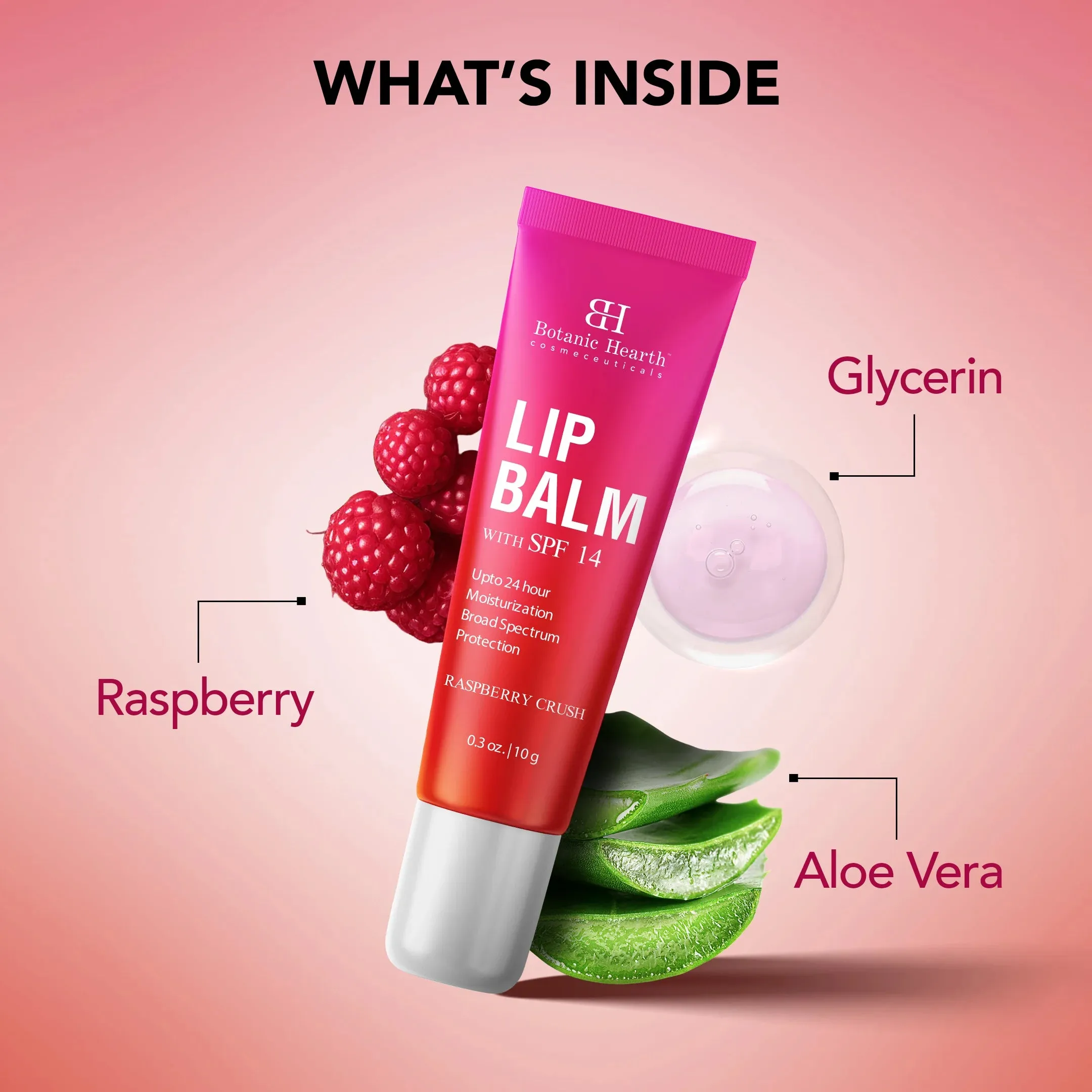 Raspberry Crush Lip Balm with SPF, Jojoba Oil, Vitamin E | 0.3 oz