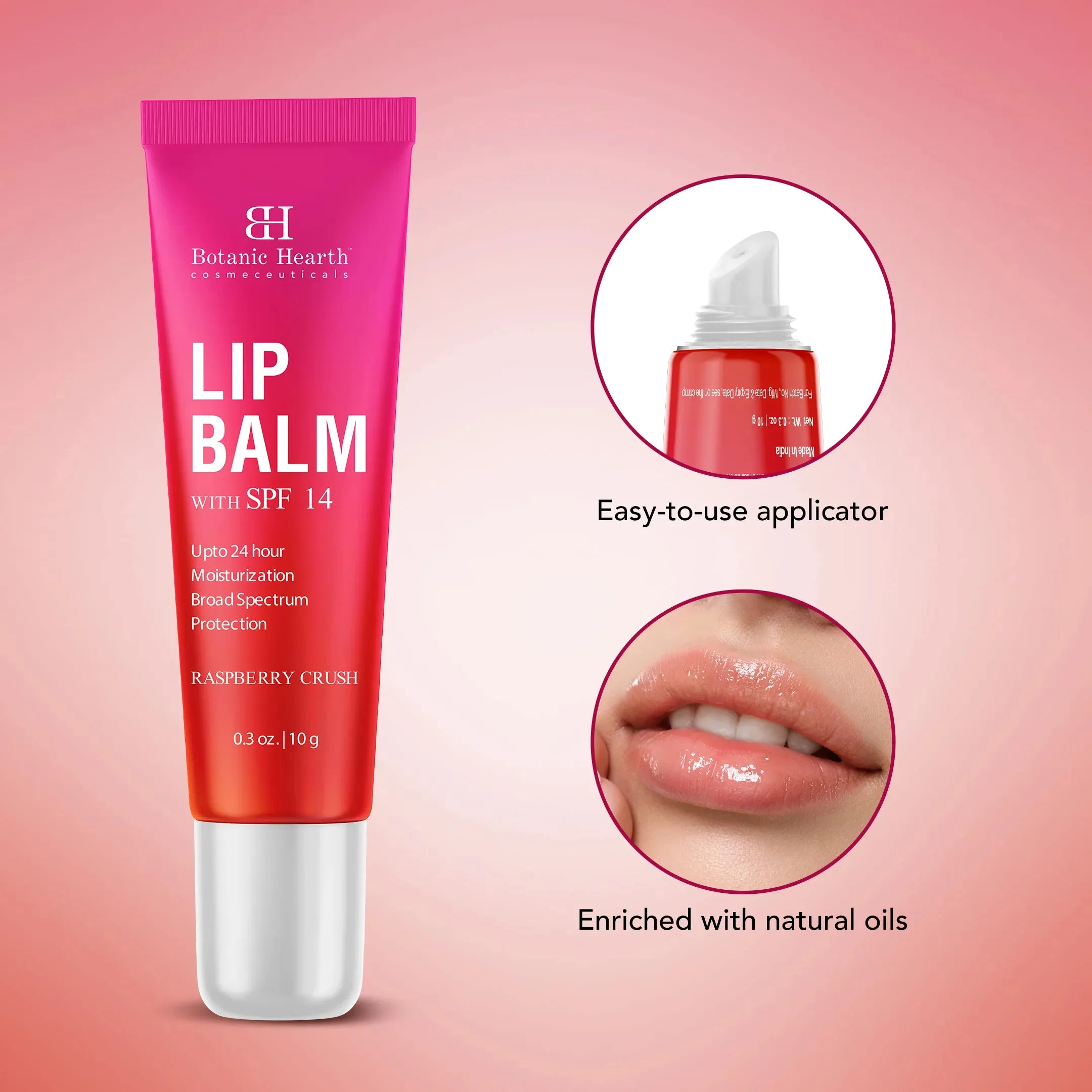 Raspberry Crush Lip Balm with SPF, Jojoba Oil, Vitamin E | 0.3 oz