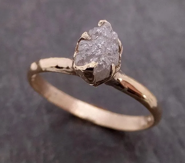raw diamond engagement ring rough uncut diamond solitaire recycled 14k yellow gold conflict free diamond wedding promise 1975 Alternative Engagement