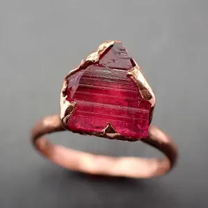 Raw Pink Tourmaline Rose Gold Ring Rough Uncut  Pink Gemstone Promise engagement wedding recycled 14k Size stacking byAngeline 3380