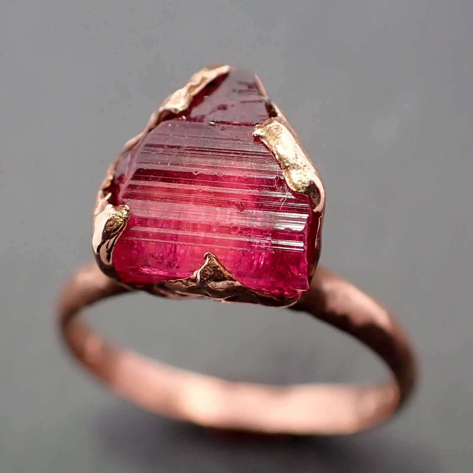 Raw Pink Tourmaline Rose Gold Ring Rough Uncut  Pink Gemstone Promise engagement wedding recycled 14k Size stacking byAngeline 3380