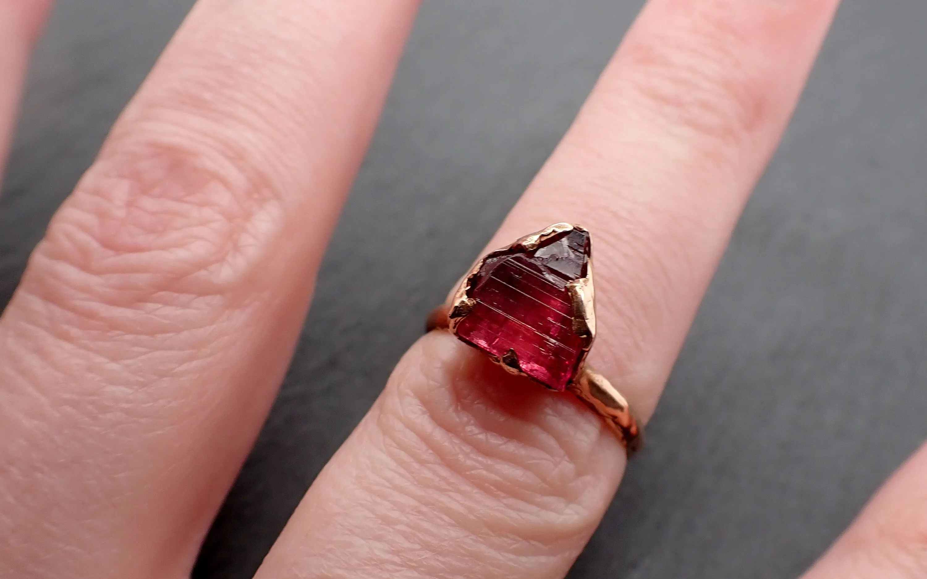 Raw Pink Tourmaline Rose Gold Ring Rough Uncut  Pink Gemstone Promise engagement wedding recycled 14k Size stacking byAngeline 3380