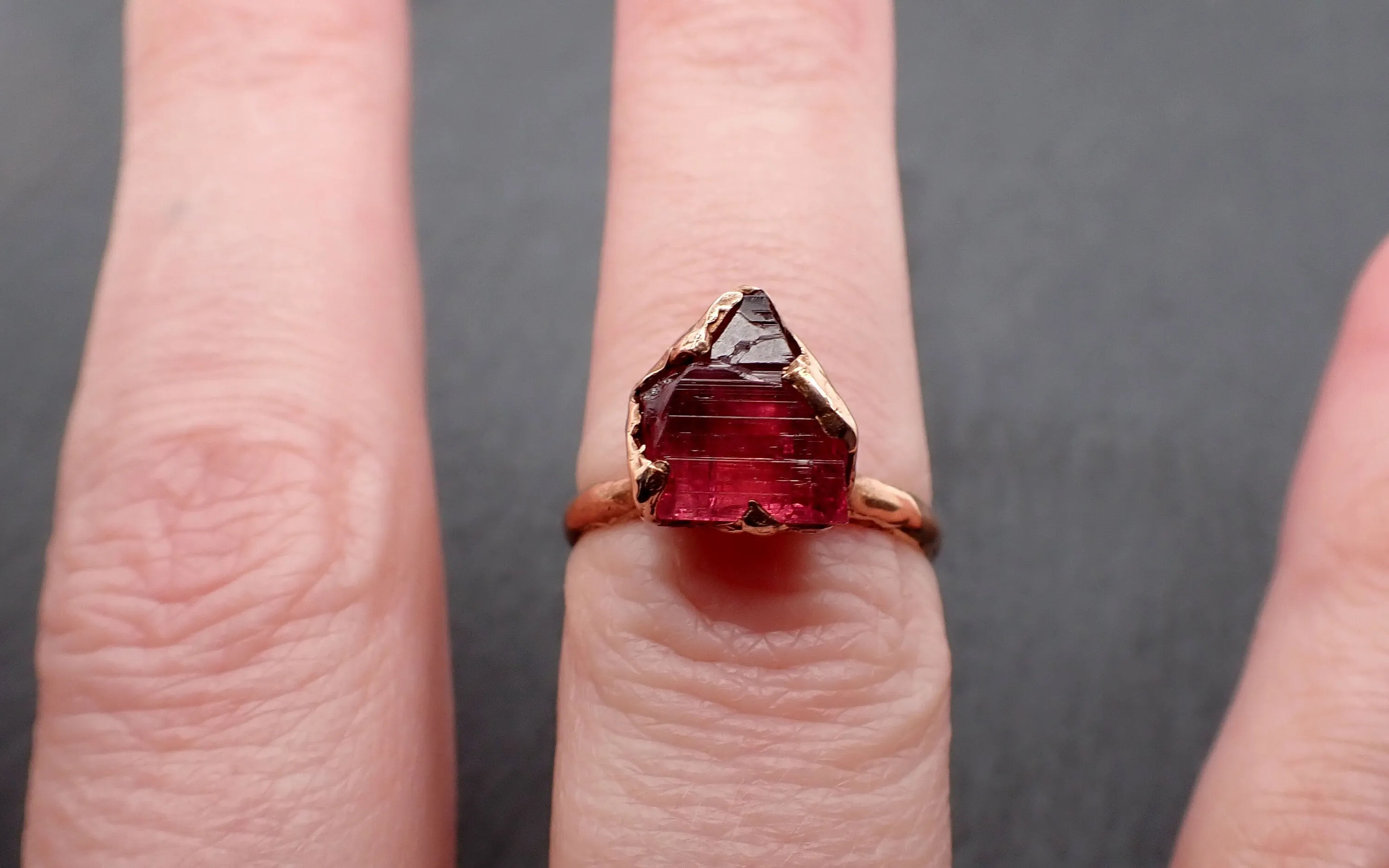Raw Pink Tourmaline Rose Gold Ring Rough Uncut  Pink Gemstone Promise engagement wedding recycled 14k Size stacking byAngeline 3380