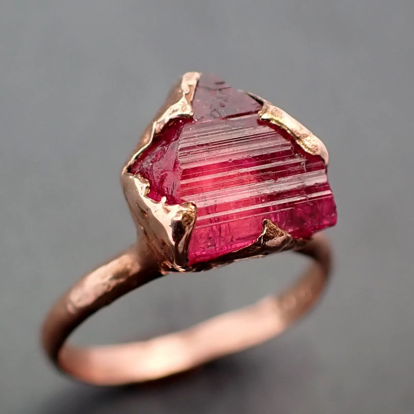Raw Pink Tourmaline Rose Gold Ring Rough Uncut  Pink Gemstone Promise engagement wedding recycled 14k Size stacking byAngeline 3380