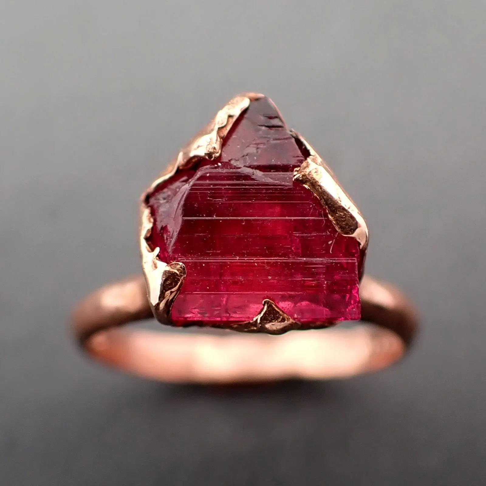 Raw Pink Tourmaline Rose Gold Ring Rough Uncut  Pink Gemstone Promise engagement wedding recycled 14k Size stacking byAngeline 3380