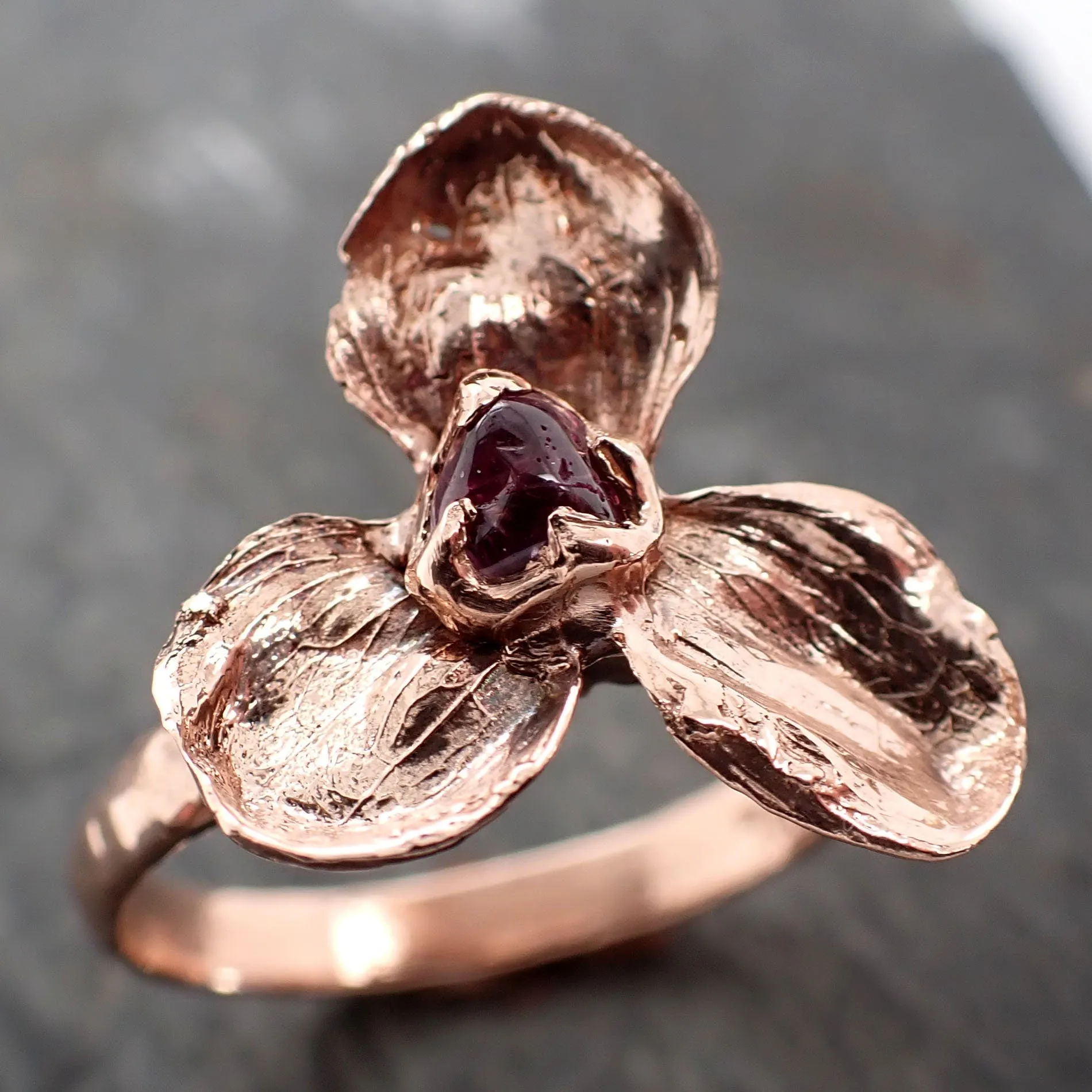Real Flower and Purple Sapphire 14k Rose gold wedding engagement ring Enchanted Garden Floral Ring byAngeline 2971