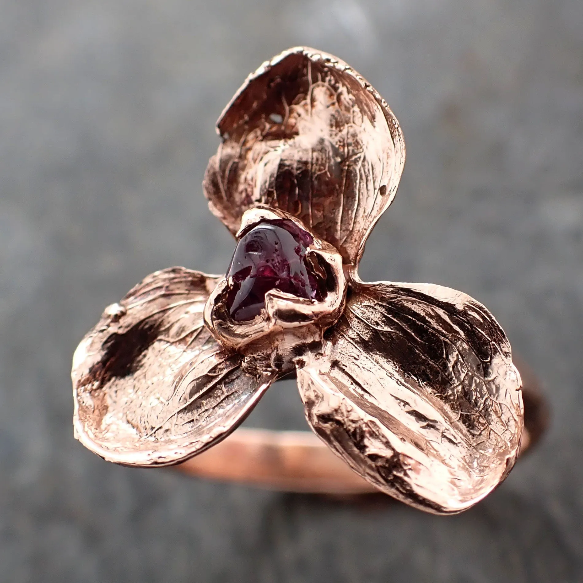 Real Flower and Purple Sapphire 14k Rose gold wedding engagement ring Enchanted Garden Floral Ring byAngeline 2971