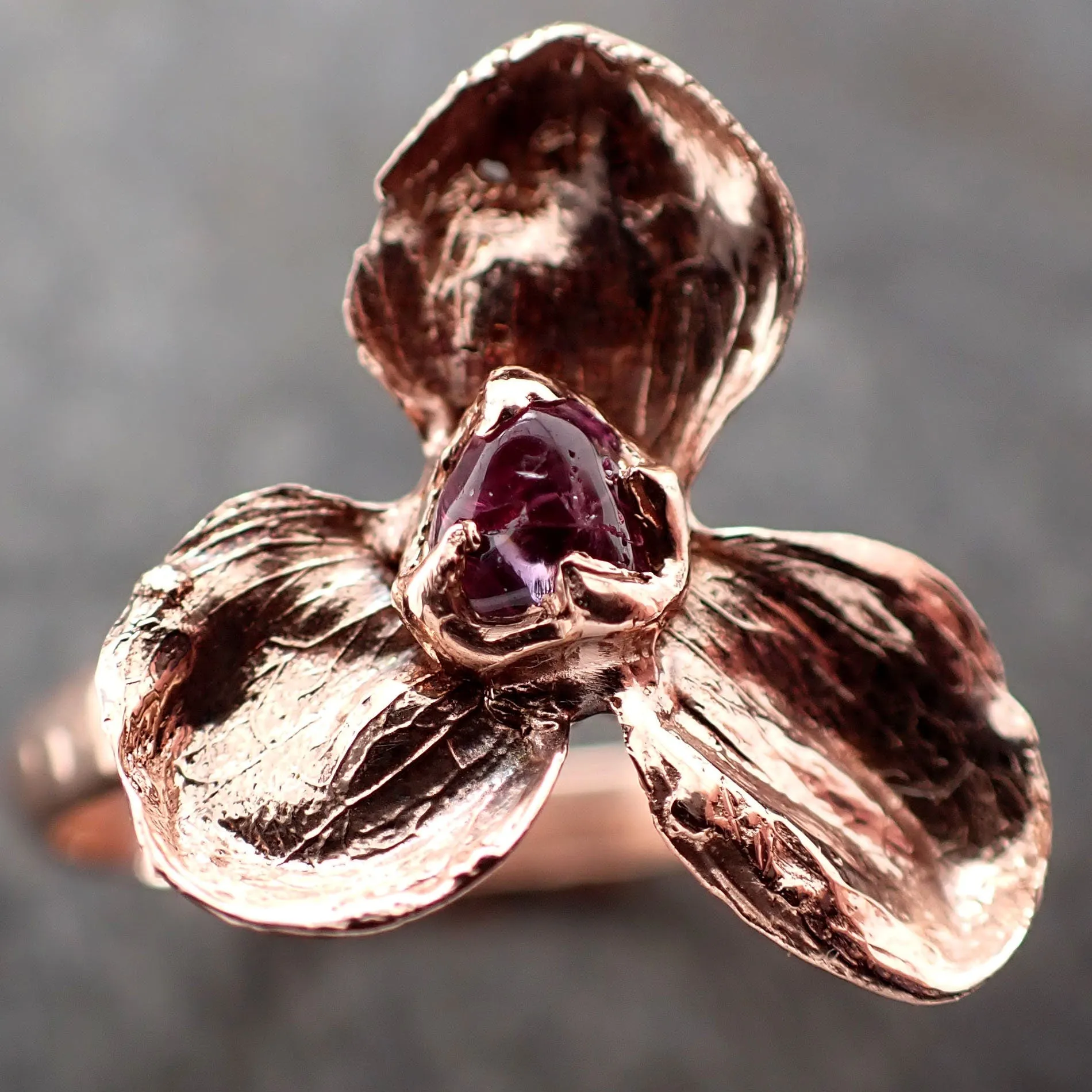 Real Flower and Purple Sapphire 14k Rose gold wedding engagement ring Enchanted Garden Floral Ring byAngeline 2971