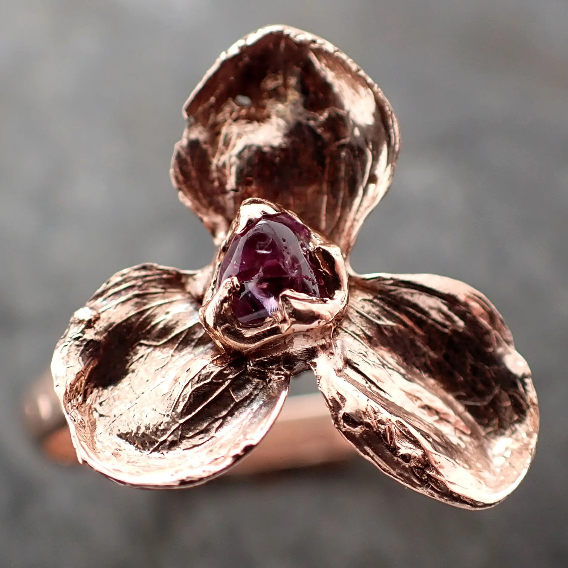Real Flower and Purple Sapphire 14k Rose gold wedding engagement ring Enchanted Garden Floral Ring byAngeline 2971