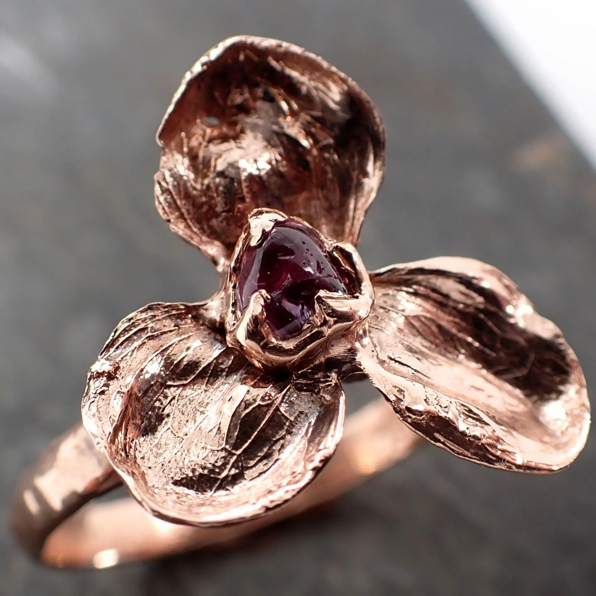 Real Flower and Purple Sapphire 14k Rose gold wedding engagement ring Enchanted Garden Floral Ring byAngeline 2971