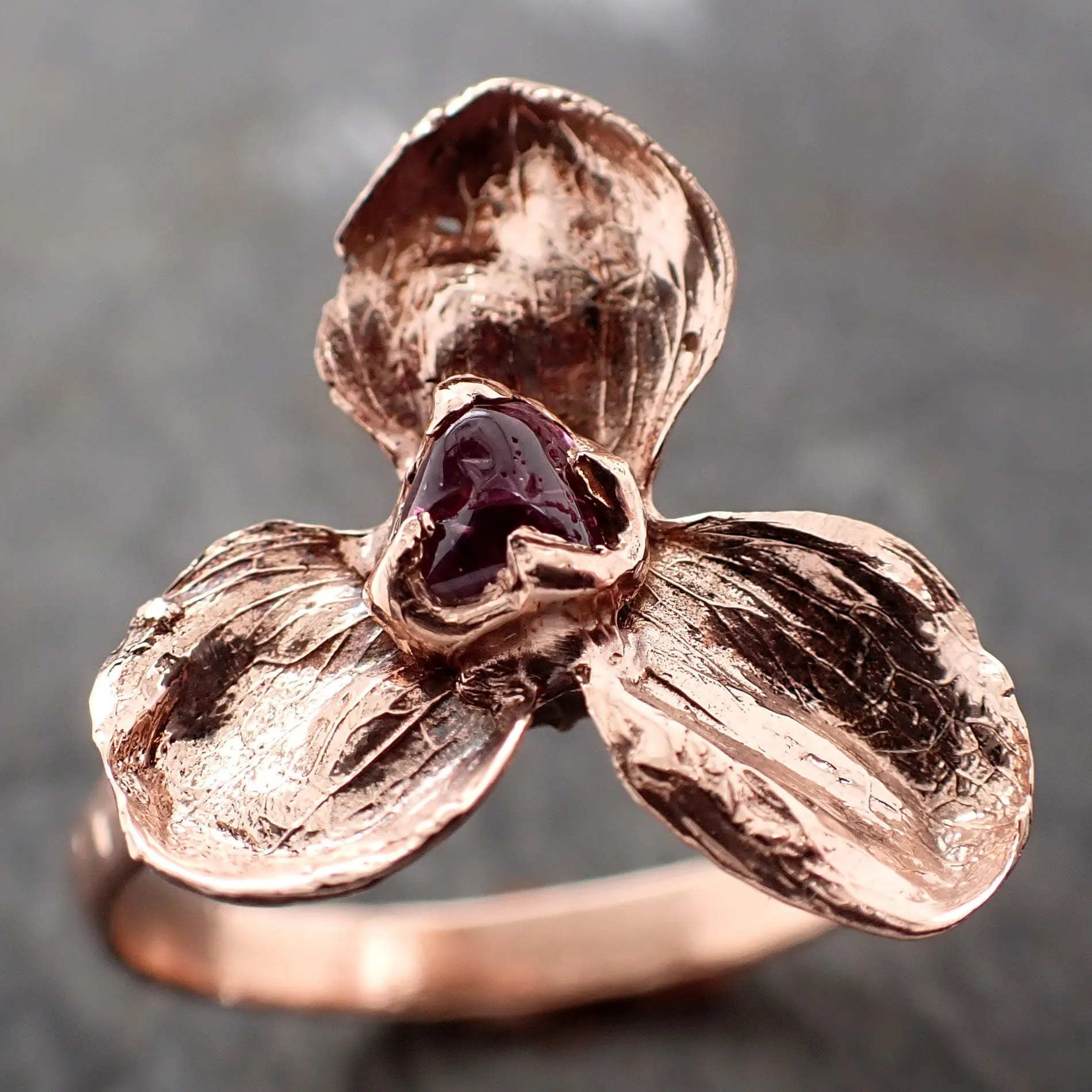 Real Flower and Purple Sapphire 14k Rose gold wedding engagement ring Enchanted Garden Floral Ring byAngeline 2971