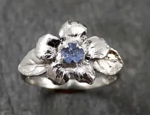 Real Flower Raw Sapphire Solitaire  14k White gold wedding engagement ring Enchanted Garden Floral Ring byAngeline 1425