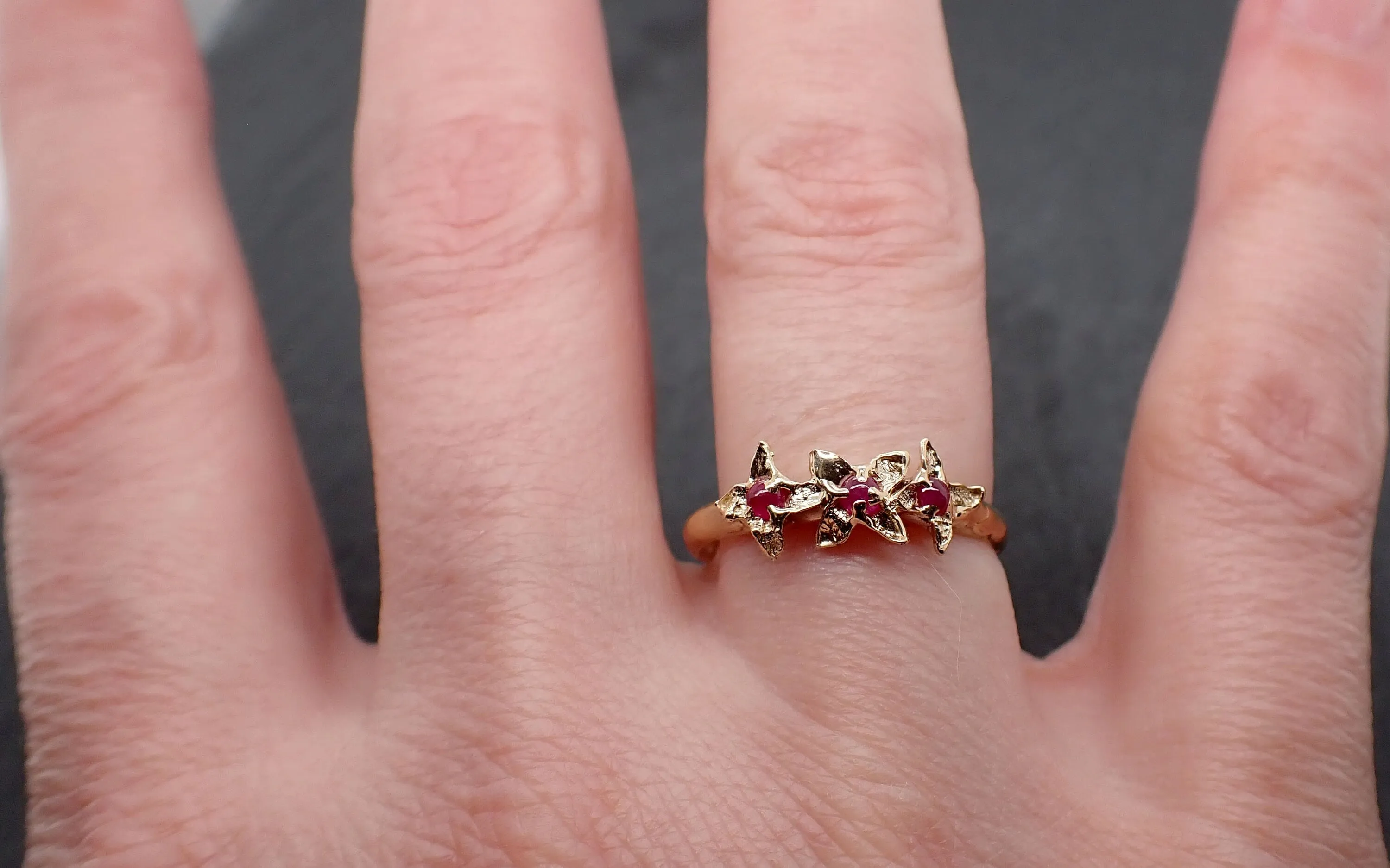 Real Lilac Flower casting with faceted Rubies 14k Yellow gold multi stone Enchanted Garden Floral Ring byAngeline 3376