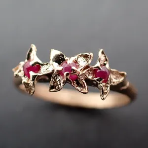 Real Lilac Flower casting with faceted Rubies 14k Yellow gold multi stone Enchanted Garden Floral Ring byAngeline 3376