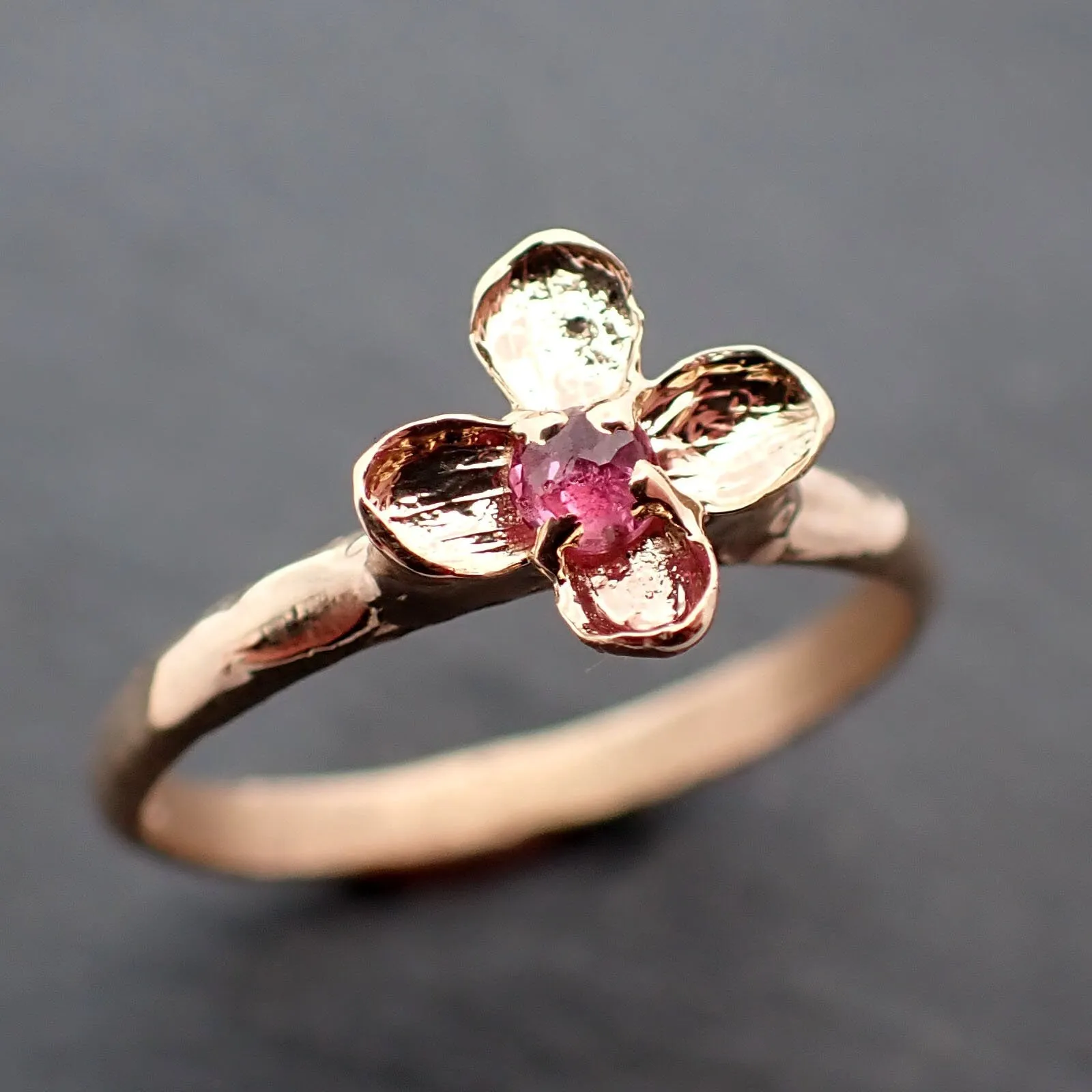 Real Lilac Flower casting with faceted Ruby 14k Yellow gold Solitaire Enchanted Garden Floral Ring byAngeline 3392
