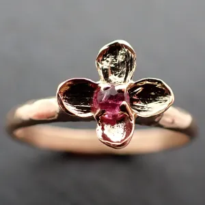 Real Lilac Flower casting with faceted Ruby 14k Yellow gold Solitaire Enchanted Garden Floral Ring byAngeline 3392