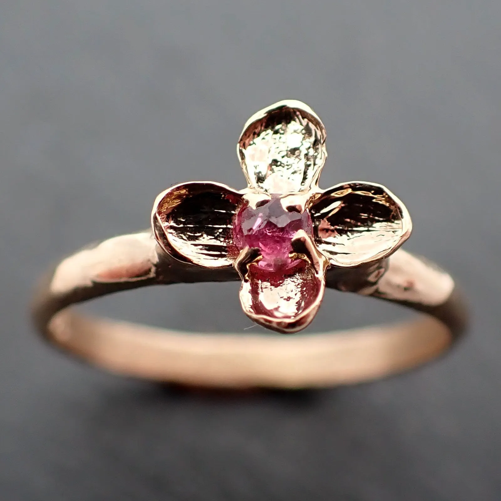 Real Lilac Flower casting with faceted Ruby 14k Yellow gold Solitaire Enchanted Garden Floral Ring byAngeline 3392