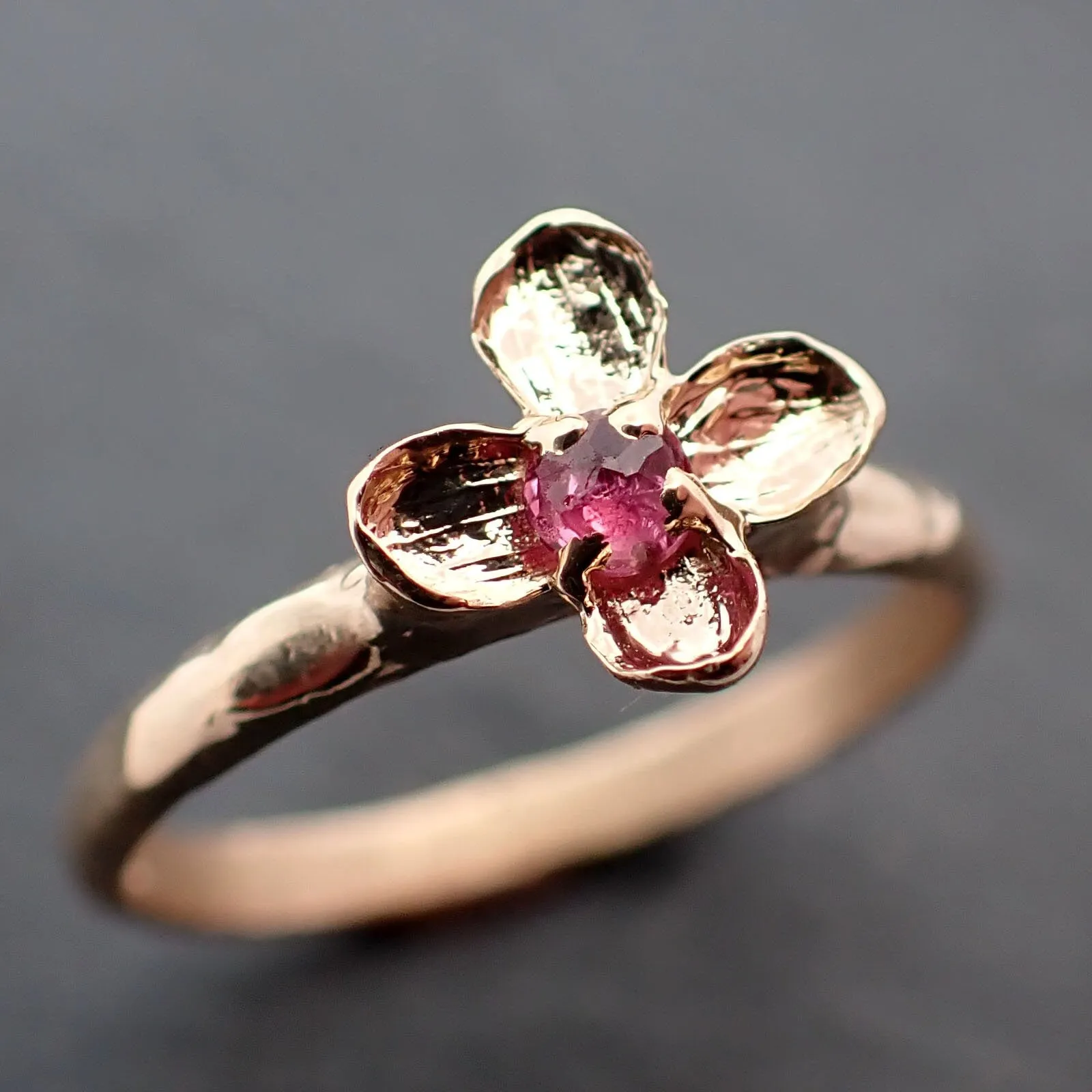 Real Lilac Flower casting with faceted Ruby 14k Yellow gold Solitaire Enchanted Garden Floral Ring byAngeline 3392