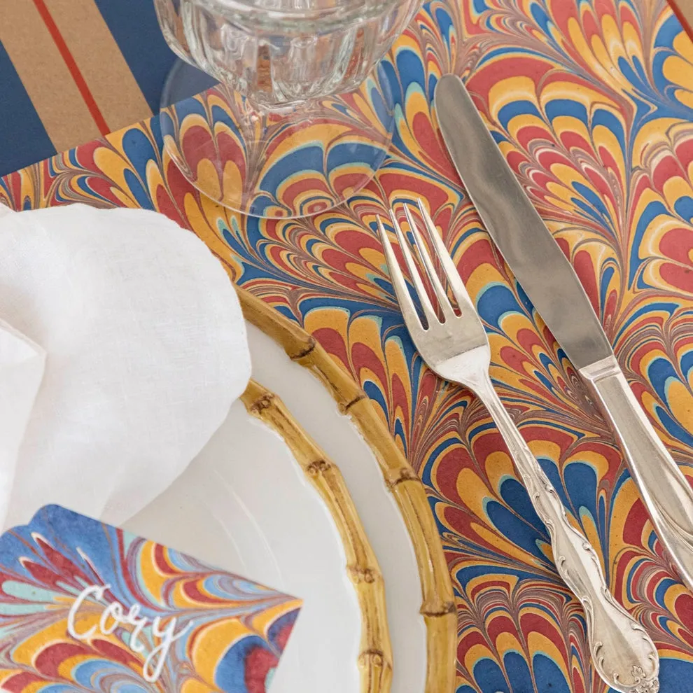 Red & Blue Peacock Marbled Paper Placemats
