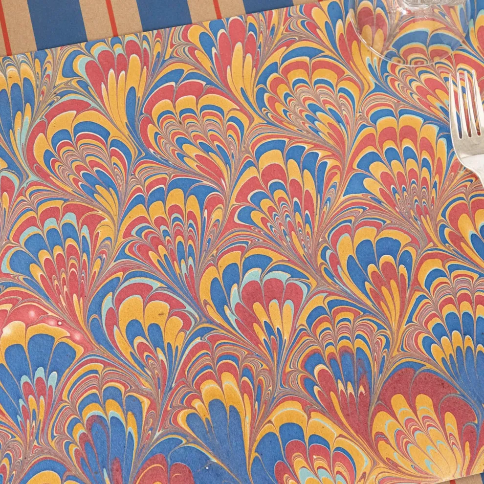 Red & Blue Peacock Marbled Paper Placemats