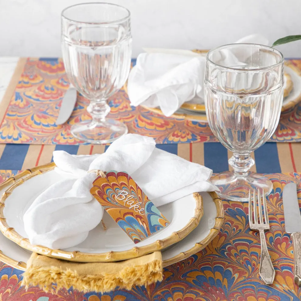 Red & Blue Peacock Marbled Paper Placemats