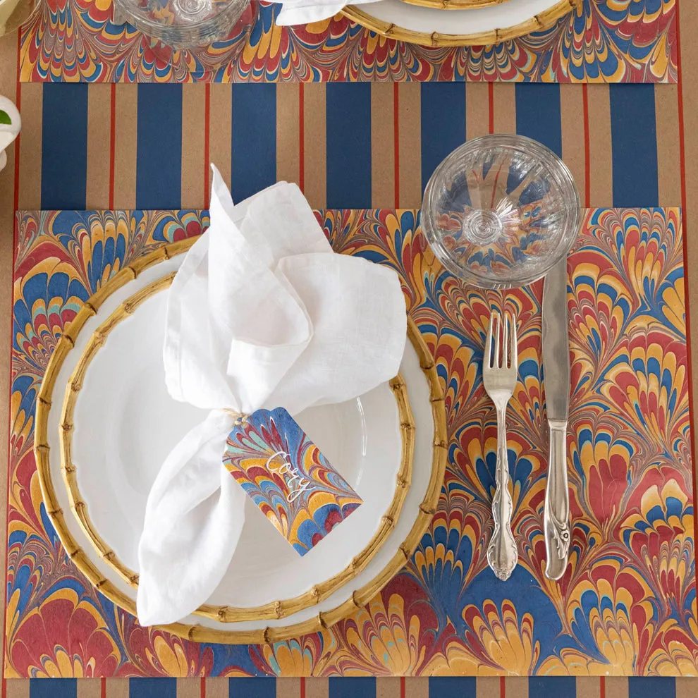Red & Blue Peacock Marbled Paper Placemats
