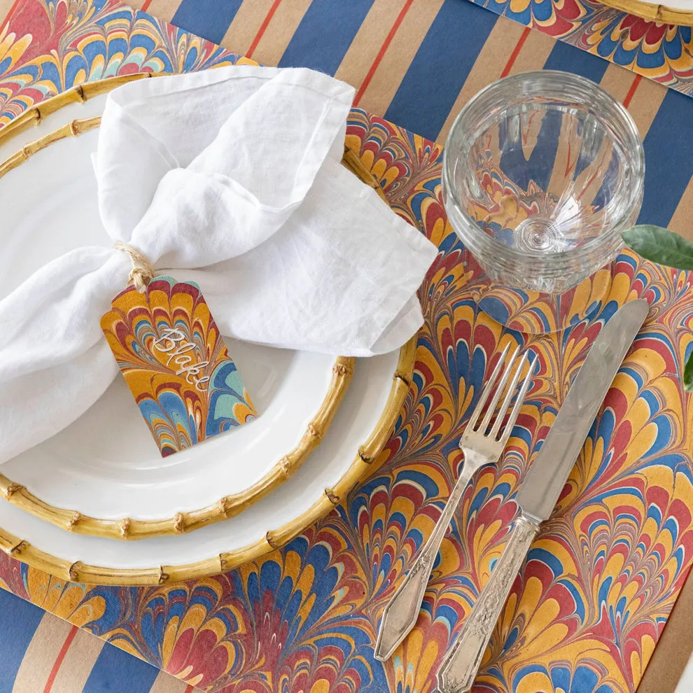 Red & Blue Peacock Marbled Paper Placemats