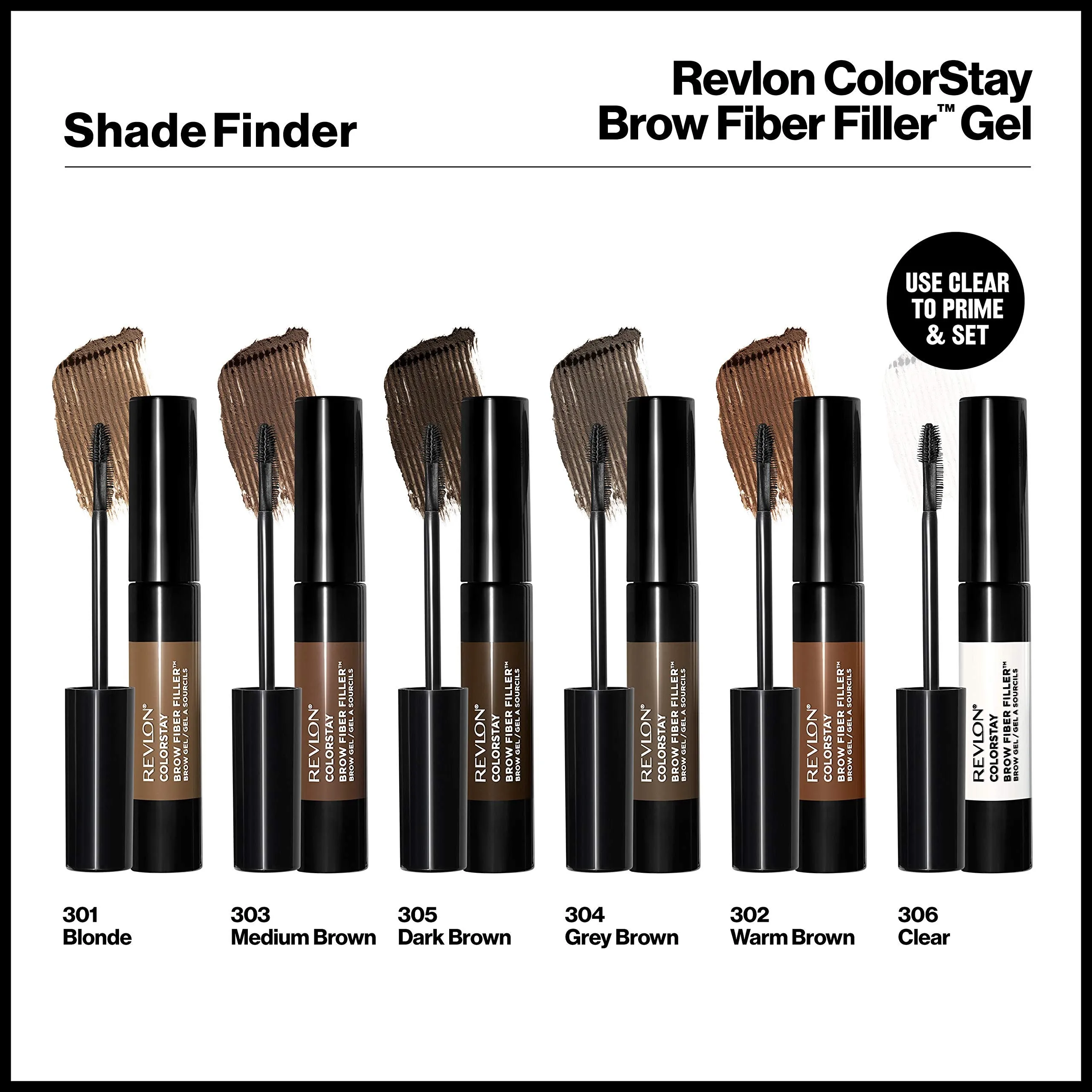 Revlon ColorStay Brow Fiber Filler, Longwearing & Volumizing Waterproof Eyebrow Gel, 305 Dark Brown, 0.23 fl. oz.