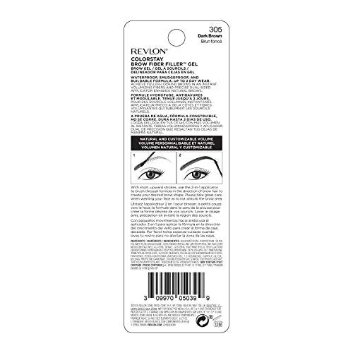 Revlon ColorStay Brow Fiber Filler, Longwearing & Volumizing Waterproof Eyebrow Gel, 305 Dark Brown, 0.23 fl. oz.