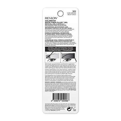 Revlon ColorStay Brow Fiber Filler, Longwearing & Volumizing Waterproof Eyebrow Gel, 305 Dark Brown, 0.23 fl. oz.