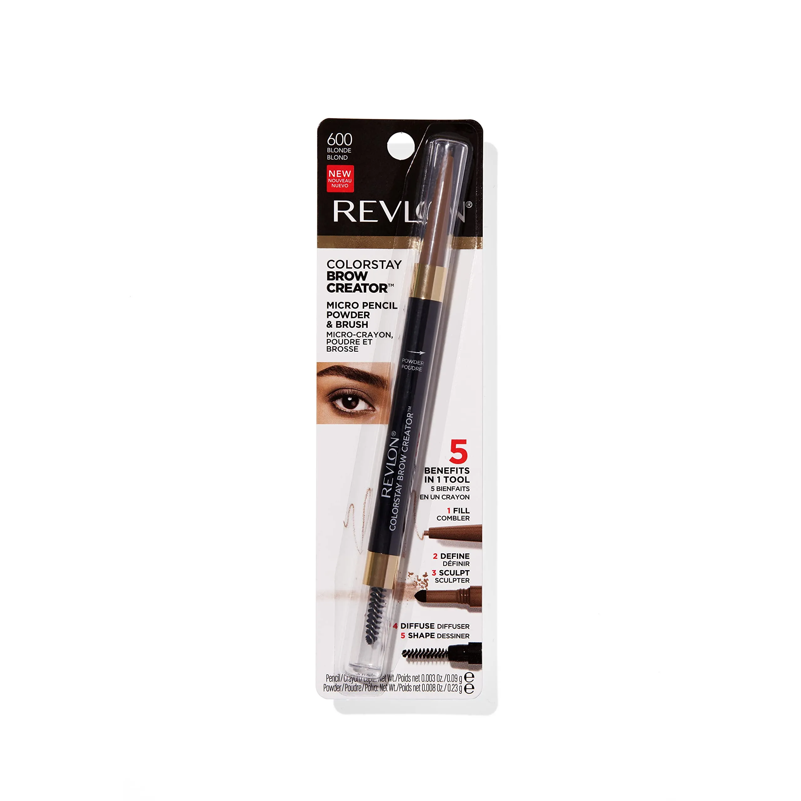 Revlon Eyebrow Pencil & Powder, ColorStay Brow Creator 2-in-1 Eye Makeup with Spoolie, Longwearing with Precision Tip, 600 Blonde, 0.23 Oz