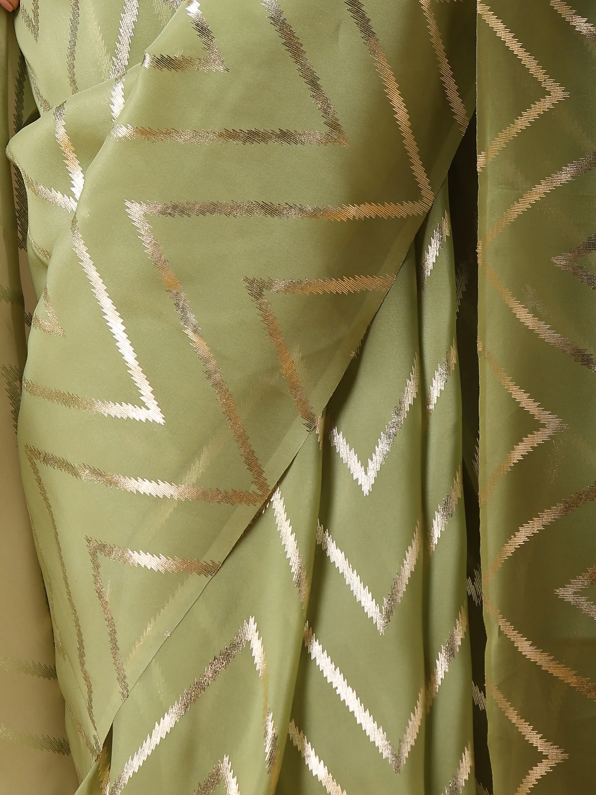 Ripple Mint Gold Print Organza Saree
