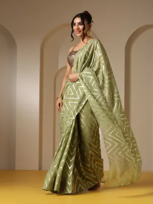 Ripple Mint Gold Print Organza Saree