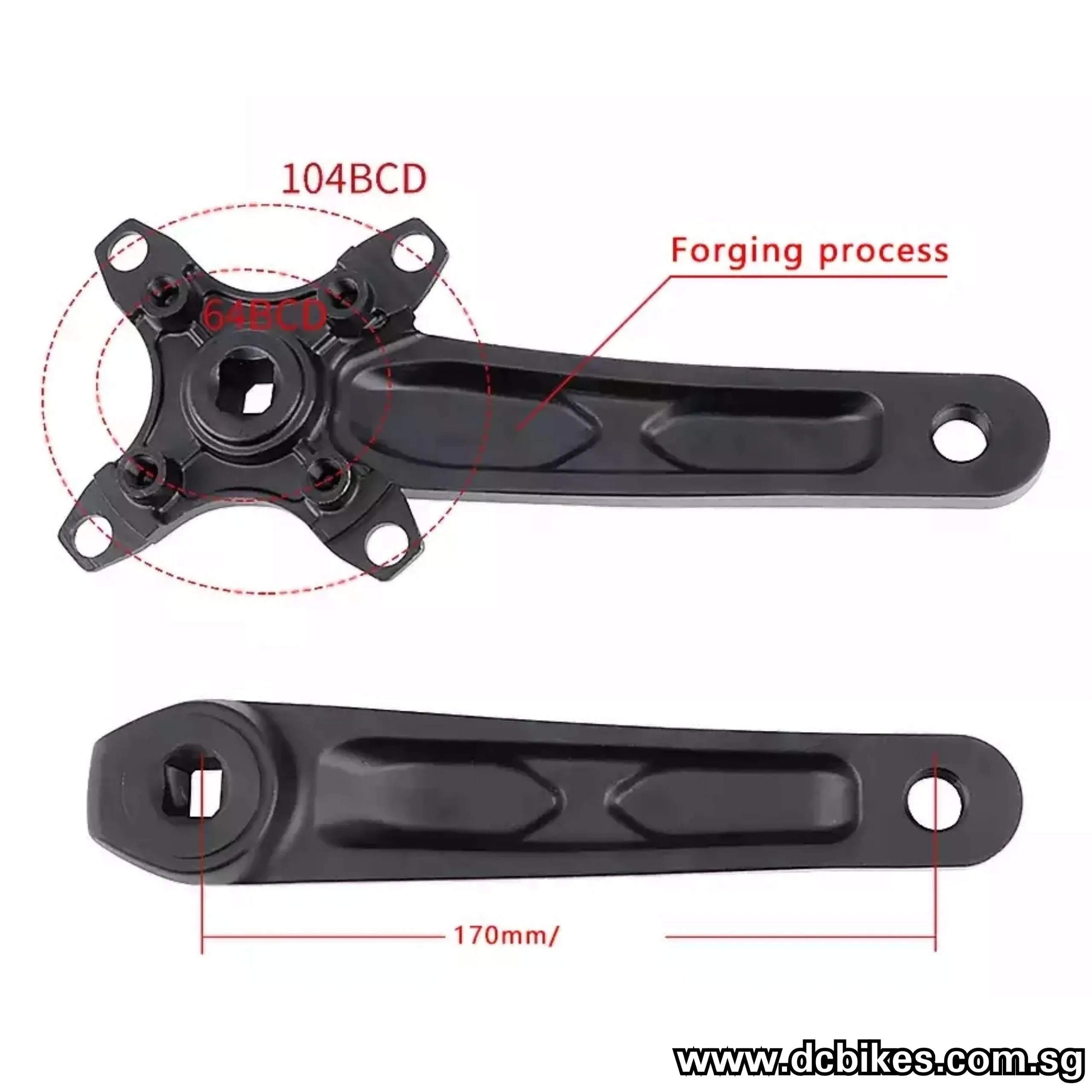 RIRO 104bcd Square Tapered MTB Single Speed Black Crank Arms