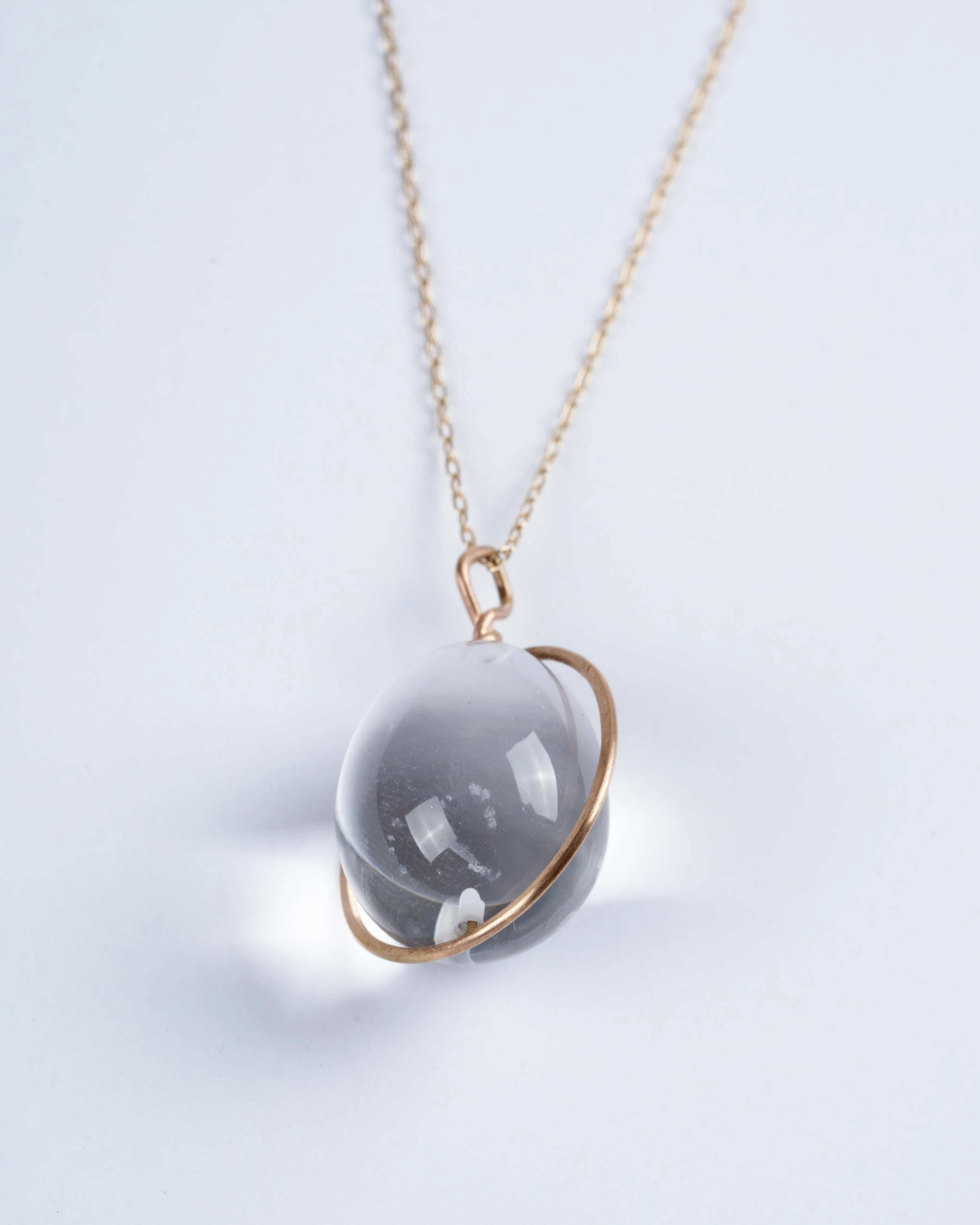 rock crystal sphere w/14k halo setting - gold