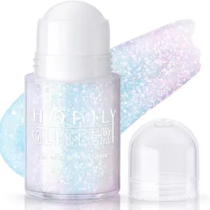 Roll-On Holographic Body Glitter Gel for Body Face Hair, Chameleon Color Changing Glitter Gel under Light, Chunky Mermaid Sequins Festival Party Body Shimmer Glitter Makeup (8# Sparkling Pink)
