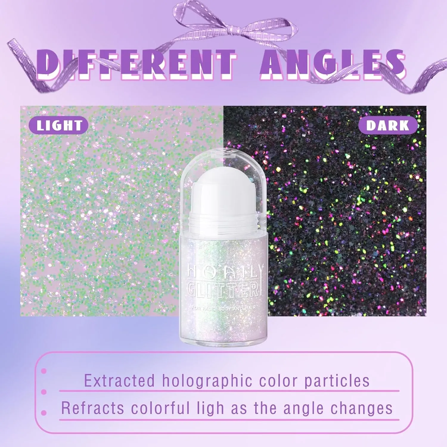 Roll-On Holographic Body Glitter Gel for Body Face Hair, Chameleon Color Changing Glitter Gel under Light, Chunky Mermaid Sequins Festival Party Body Shimmer Glitter Makeup (8# Sparkling Pink)