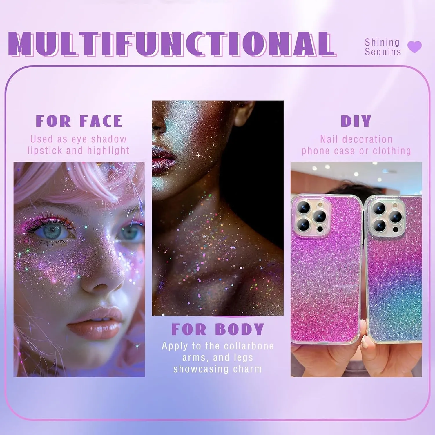Roll-On Holographic Body Glitter Gel for Body Face Hair, Chameleon Color Changing Glitter Gel under Light, Chunky Mermaid Sequins Festival Party Body Shimmer Glitter Makeup (8# Sparkling Pink)