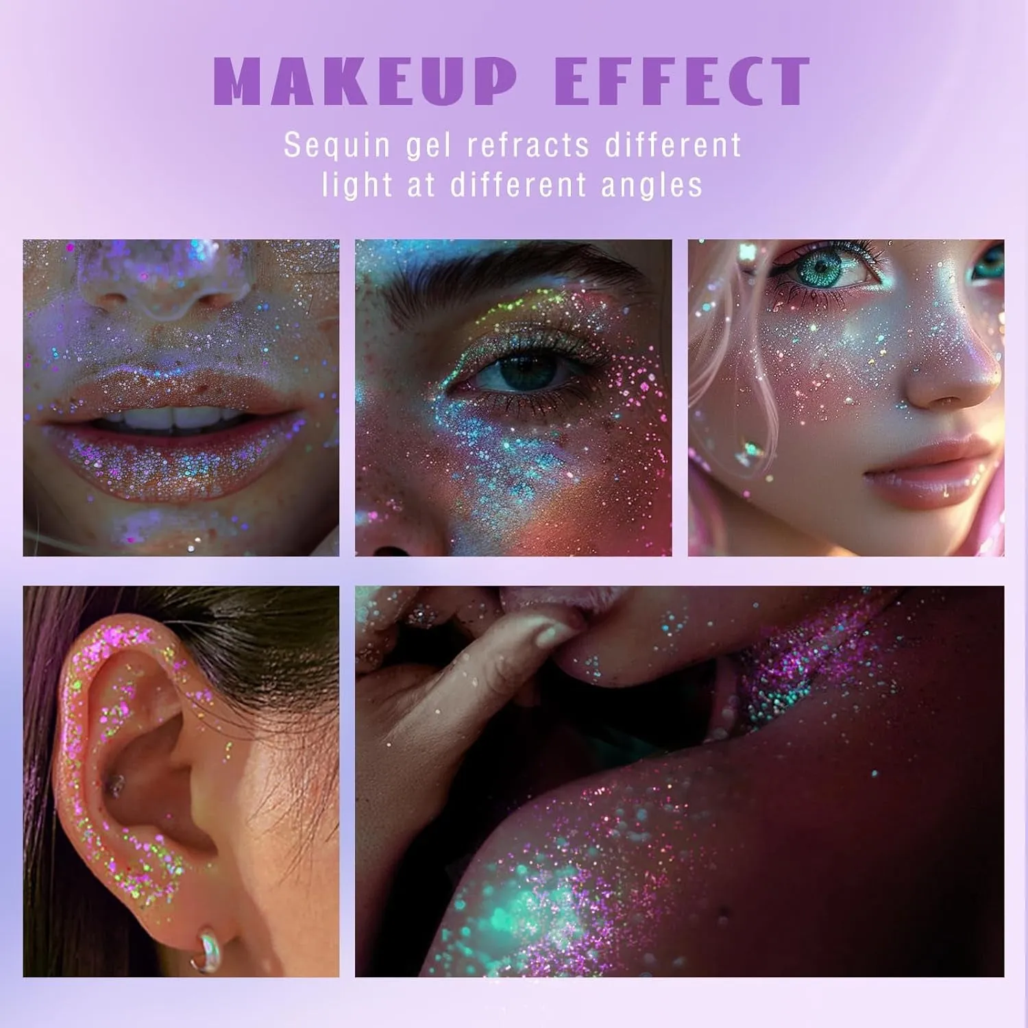 Roll-On Holographic Body Glitter Gel for Body Face Hair, Chameleon Color Changing Glitter Gel under Light, Chunky Mermaid Sequins Festival Party Body Shimmer Glitter Makeup (8# Sparkling Pink)