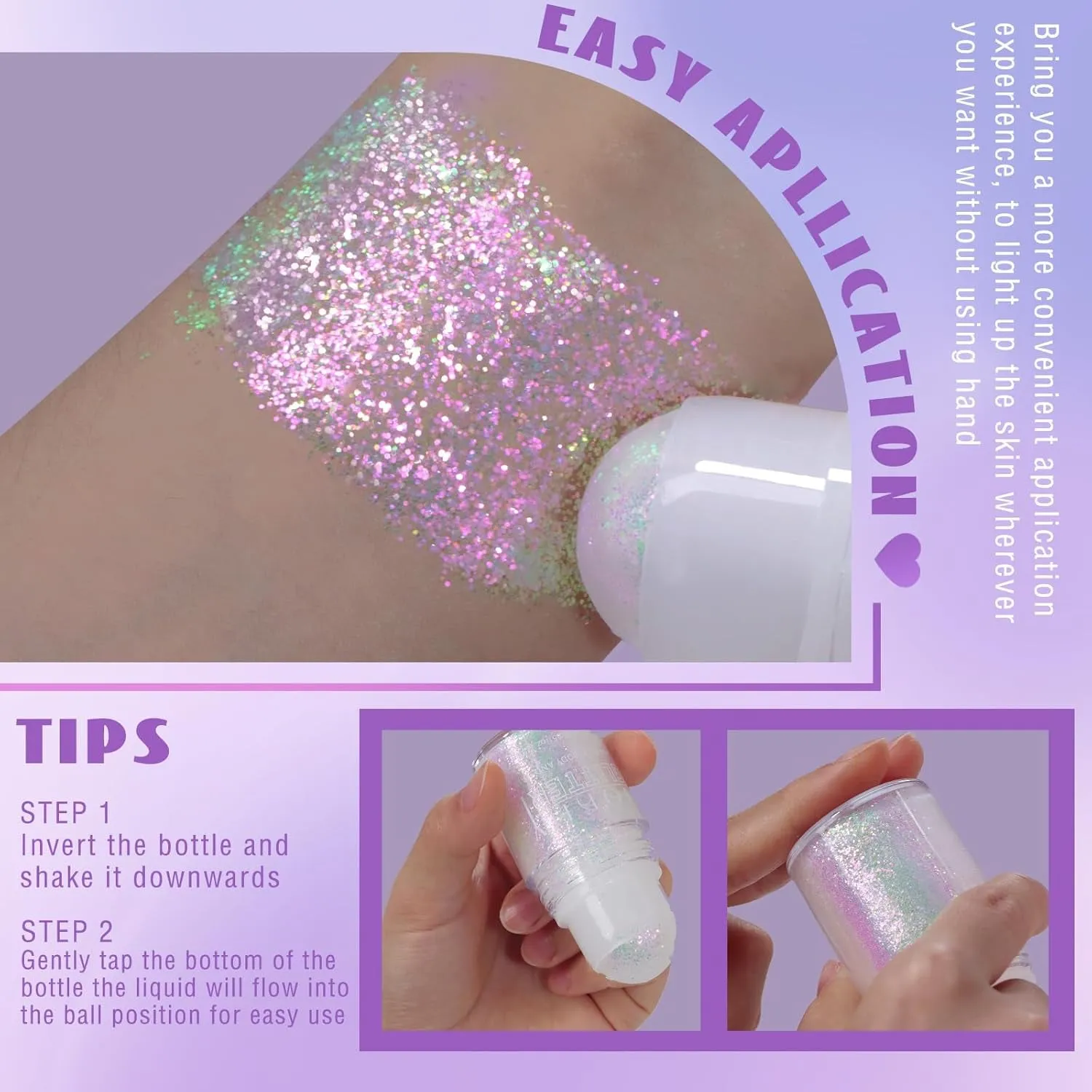 Roll-On Holographic Body Glitter Gel for Body Face Hair, Chameleon Color Changing Glitter Gel under Light, Chunky Mermaid Sequins Festival Party Body Shimmer Glitter Makeup (8# Sparkling Pink)